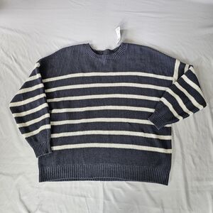Hollister Knit Striped Sweater Gray White XL